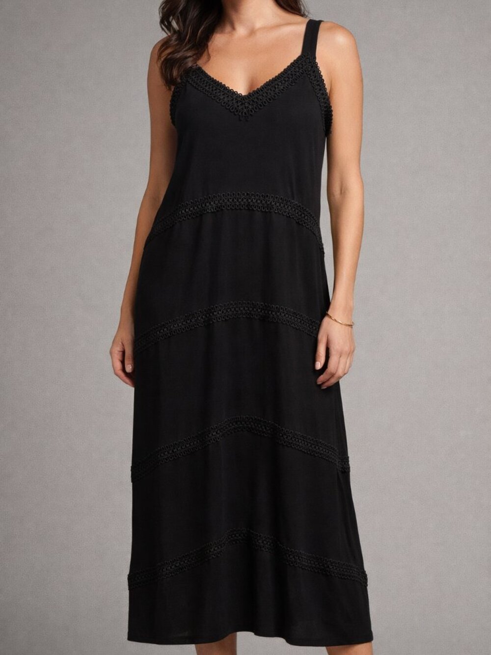 Kate & Mallory Sleeveless Dress Black Women Maxi V-neck Slip On Size M